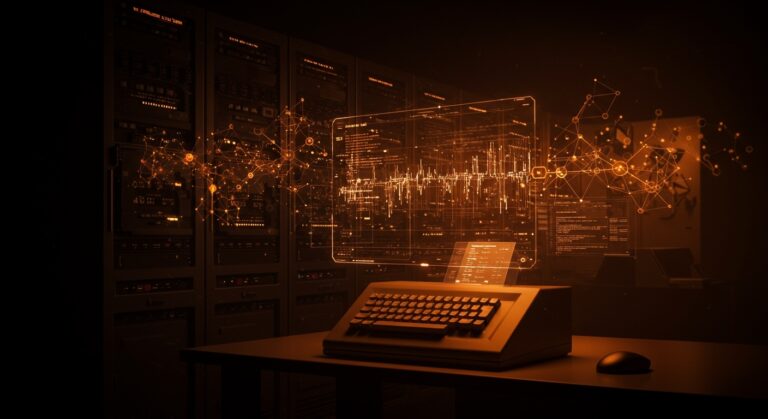 Visual tecnológico que representa IA aplicada y automatización para modernizar mainframes y sistemas COBOL críticos.
