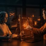 Colaboración entre agentes de IA y expertos humanos elevando la productividad según estudio de Upwork en un entorno tecnológico moderno.