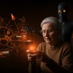 Adulto mayor vulnerable a ataques de phishing facilitados por inteligencia artificial y jailbreaking, en contexto de seguridad digital y fraude.