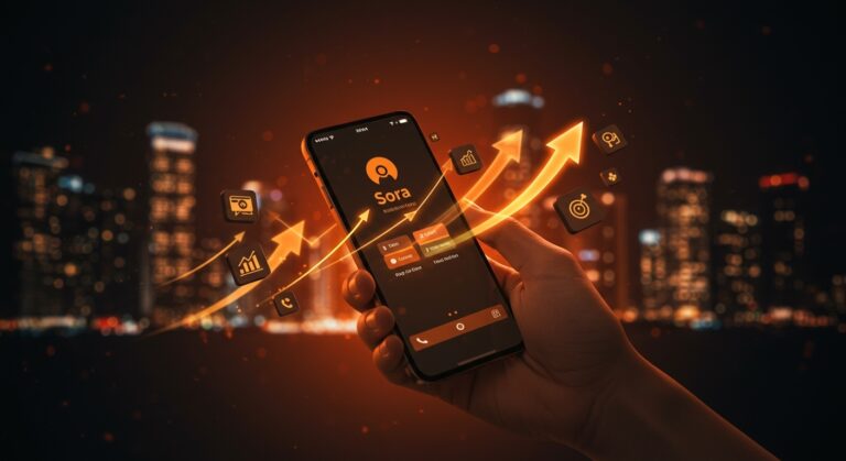 Impacto de la app Sora para Android mostrando crecimiento móvil y medio millón de descargas en un día.