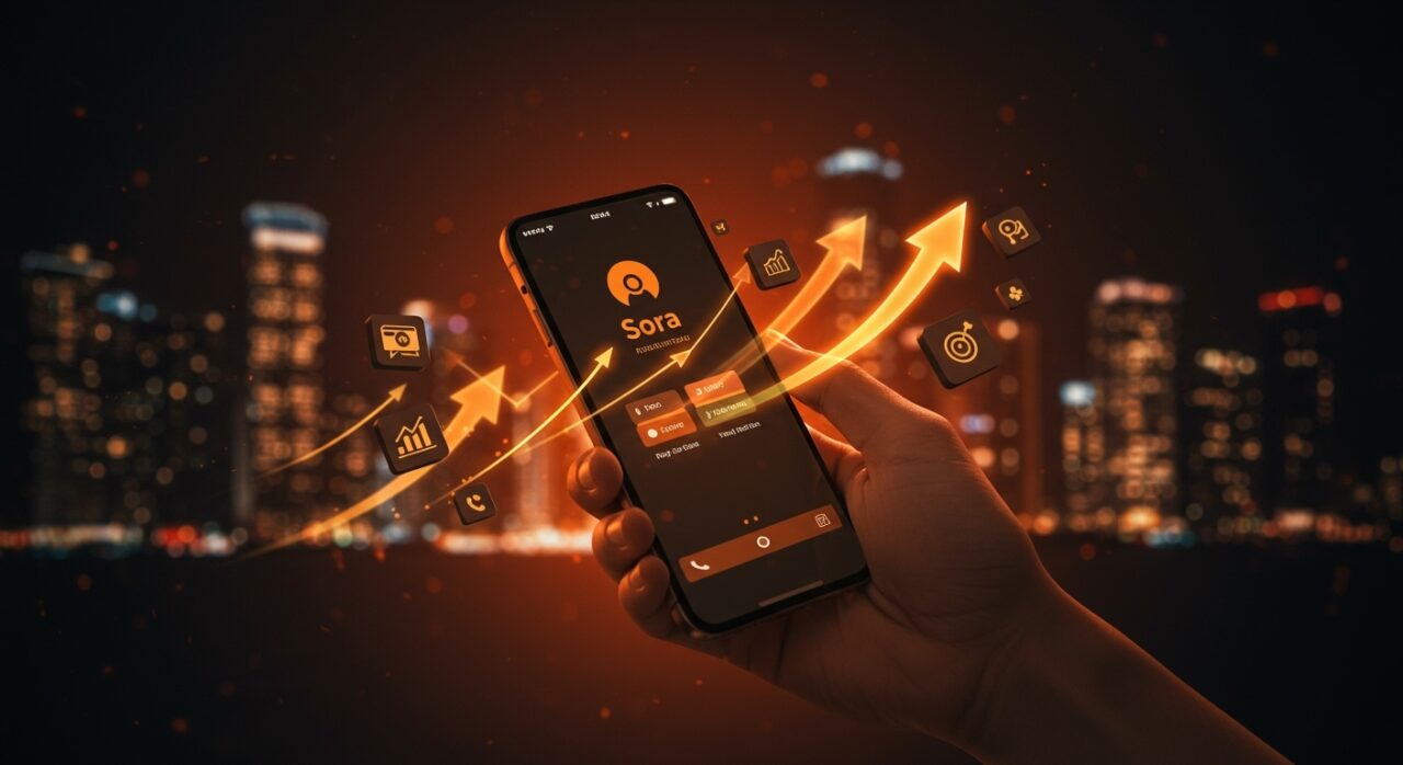 Impacto de la app Sora para Android mostrando crecimiento móvil y medio millón de descargas en un día.