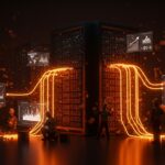 Centros de datos de Microsoft y Google en Chile con visualizaciones de empleo tecnológico e inversión extranjera en un ambiente moderno y contrastado.