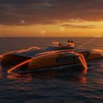 Yate solar Helios 11 navegando con energía solar, representando la innovación y movilidad sostenible en exploración marina.