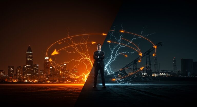 Inversión estratégica en el sector energético latinoamericano destacando el crecimiento en Chile y pausa en Colombia con símbolos de energía y mercado.