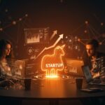 Inversión de más de 4600 millones de dólares en startups fintech y unicornios en América Latina durante 2024, mostrando founders tecnológicos colaborando en un entorno innovador.