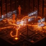 Inversiones en inteligencia artificial destacadas con centros de datos y chips tecnológicamente avanzados representando a Google y OpenAI en un entorno moderno.