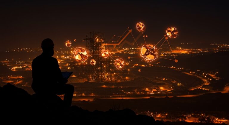 Iván Arriagada con paisaje minero digital, destacando tendencias clave del cobre, minería y política para startups tecnológicas en 2025.