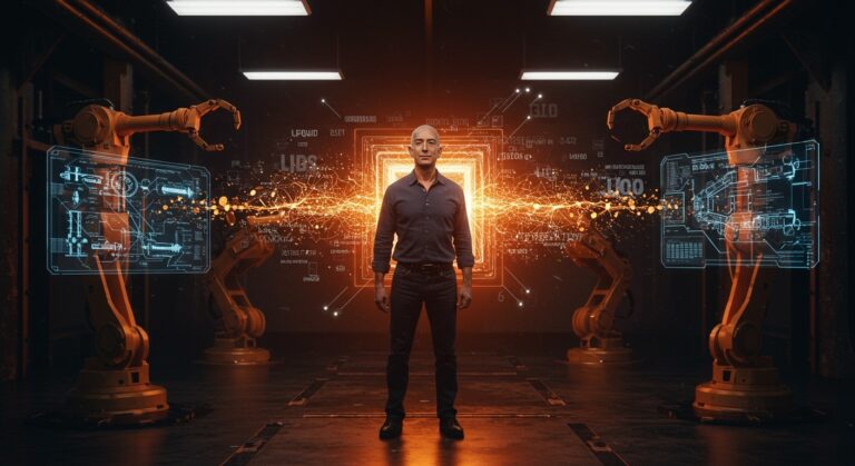 Jeff Bezos liderando Project Prometheus con IA aplicada para innovación tecnológica en ingeniería y manufactura startup.