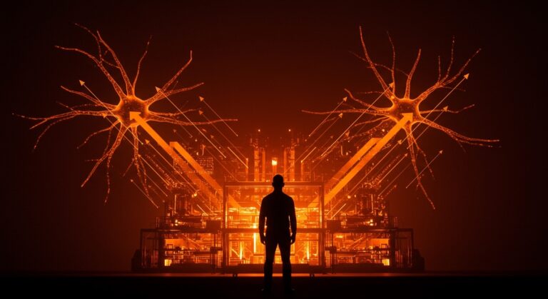 Jeff Bezos liderando Project Prometheus, startup de inteligencia artificial industrial con financiación millonaria, en un entorno tecnológico moderno en tonos naranja y negro.