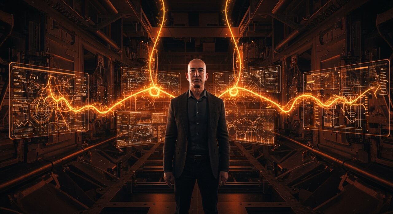 Jeff Bezos liderando Project Prometheus en startup IA industrial con innovación tecnológica y alta inversión.
