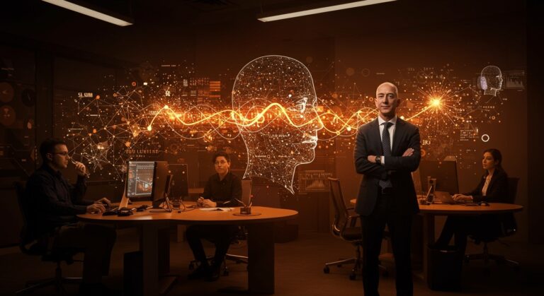 Jeff Bezos liderando startup de inteligencia artificial Project Prometheus con innovaciones tecnológicas y financiación millonaria.