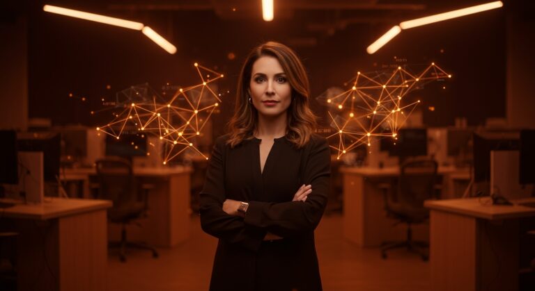 Karyne Levy como directora editorial en VentureBeat, simbolizando liderazgo en periodismo tech y estrategias innovadoras con IA aplicada.