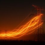 Línea de alta tensión Kimal-Lo Aguirre iluminada, simbolizando inversión y energía limpia en la infraestructura eléctrica de Chile.