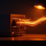 Escáner filmscanner 35mm Knokke en tonos naranja y negro destacando la digitalización profesional y automatizada de película analógica en casa.