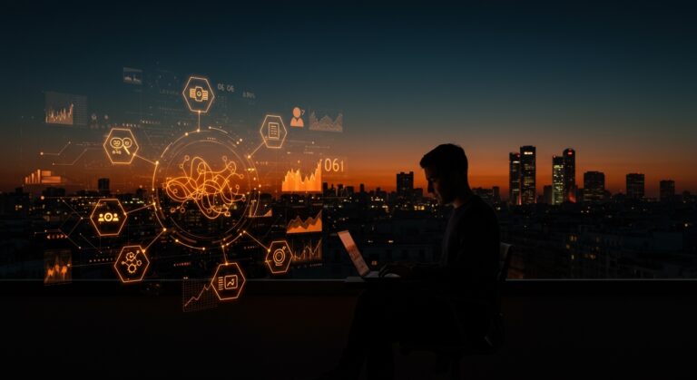 Solopreneur utilizando inteligencia artificial en el ecosistema startup de Madrid impulsando la equidad y la transformación tecnológica.