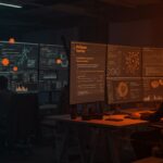 Ingenieros de soporte técnico open source trabajando en Berlín con visuales de inteligencia artificial aplicada y cultura startup en ambiente tecnológico.