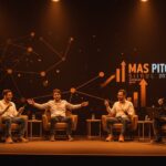 Startup founders participando en MAS Pitch 2025, evento de innovación, financiamiento y networking para startups.
