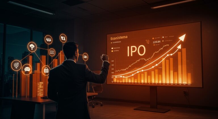 Celebración del IPO de Meesho en India, destacando el crecimiento del e-commerce y financiamiento de SoftBank en startups de mercados emergentes.