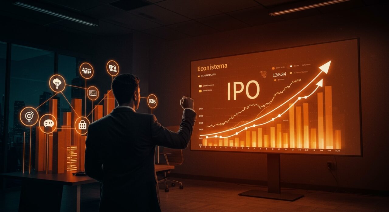 Celebración del IPO de Meesho en India, destacando el crecimiento del e-commerce y financiamiento de SoftBank en startups de mercados emergentes.