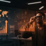 Head of Growth con smart glasses inteligentes en ambiente tecnológico, representando crecimiento y expansión global de startup YC MentraOS.