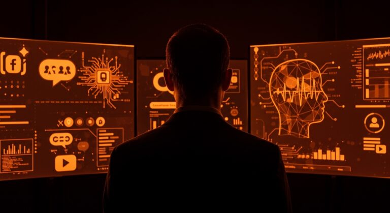 Líder reflexionando sobre ética y regulación en redes sociales de Meta, destacando salud mental y gestión responsable.