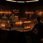 Interfaz futurista mostrando tecnología de reconocimiento de voz multilingüe de IA open source de Meta para startups tecnológicas.