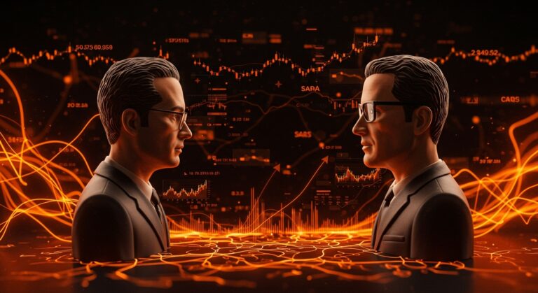 Michael Burry enfrentando a Nvidia, ilustración editorial sobre riesgos e inversiones en startups y tendencias tecnológicas en el mercado financiero.