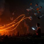 Microplásticos en el aire sobre ciudad urbana, simbolizando el impacto ambiental y oportunidades para startups de tecnología limpia e innovación sostenible.