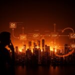 Founder de startup analizando la transición de arquitectura OOP a microservicios, ilustrando beneficios y retos en tecnología.