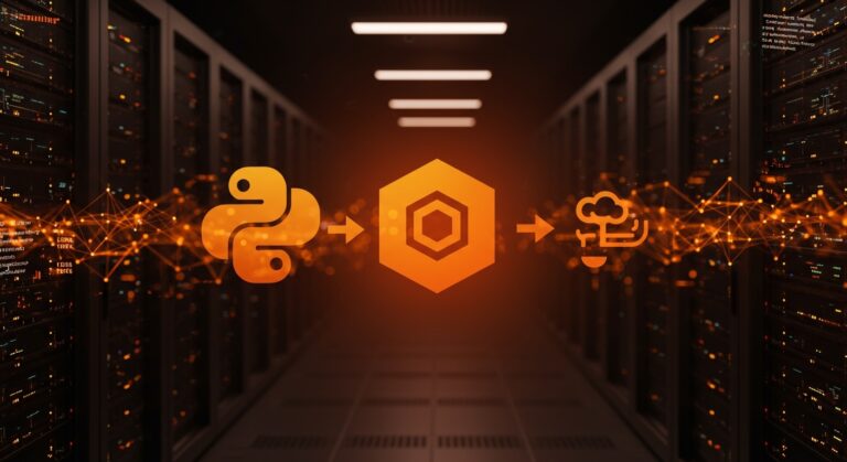 Migración de Python a Node.js para escalabilidad y eficiencia en backend SaaS resaltada con iconografía tecnológica y paleta Ecosistema Startup.