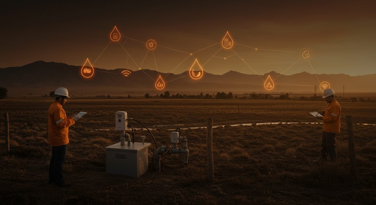 Gestión inteligente de agua potable rural en Chile mediante tecnología con sensores inteligentes y sostenibilidad, representando la expansión de la startup Octocelio.