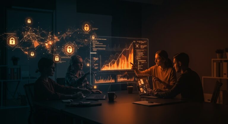 Modelos de lenguaje AI abierta y personalizable Olmo 3 de Ai2 representados en un entorno colaborativo tecnológico para startups.