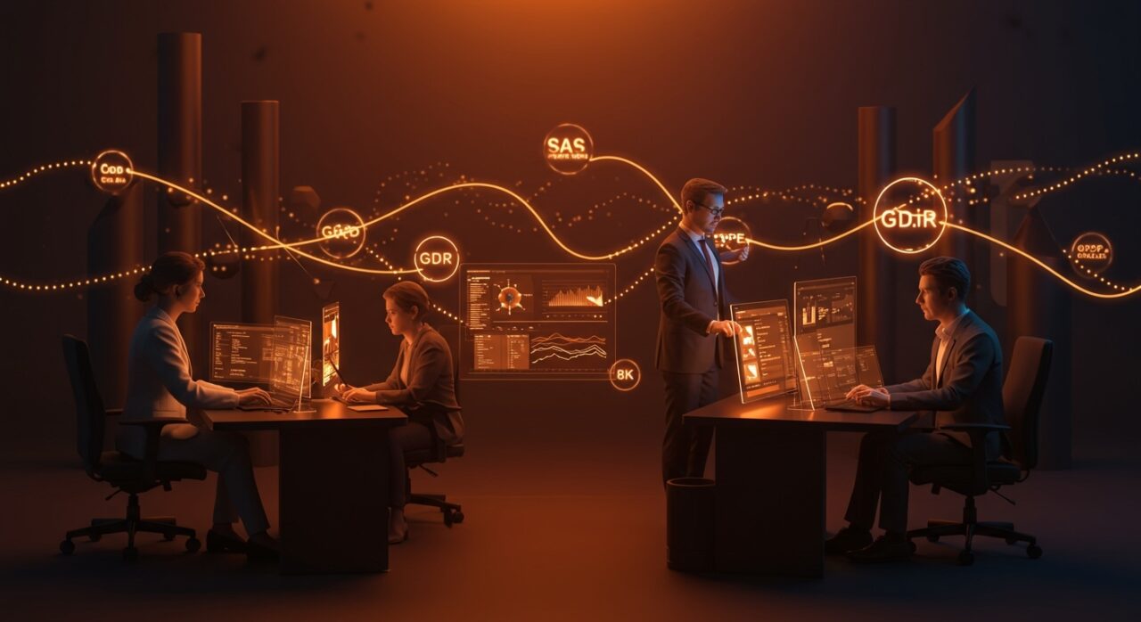 Administración pública colaborando con software de código abierto seguro para protección de datos y productividad en SaaS.