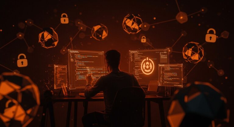 Framework proxy Oxy de Cloudflare en Rust visualizado como un entorno tecnológico seguro y de alto rendimiento con estructuras de red abstractas en naranja y negro.