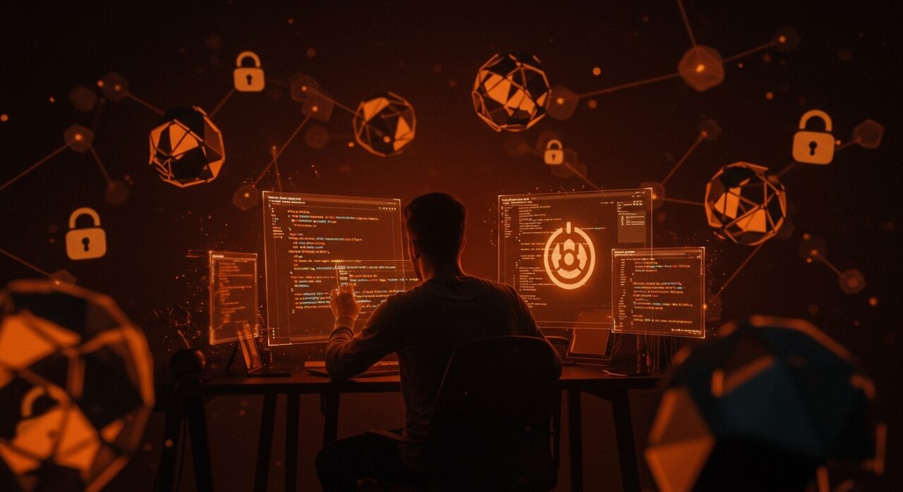 Framework proxy Oxy de Cloudflare en Rust visualizado como un entorno tecnológico seguro y de alto rendimiento con estructuras de red abstractas en naranja y negro.