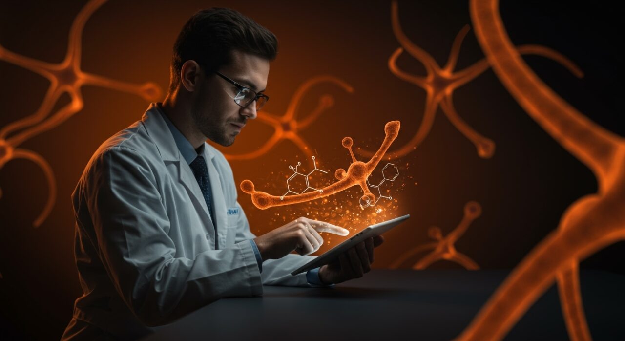 Estudio científico sobre Ozempic y Alzheimer con metáforas visuales de biotecnología y tendencias en salud startup.