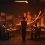 Perfil del emprendedor de startups en España mostrando formación, motivaciones y brecha de género en un entorno de colaboración innovador.