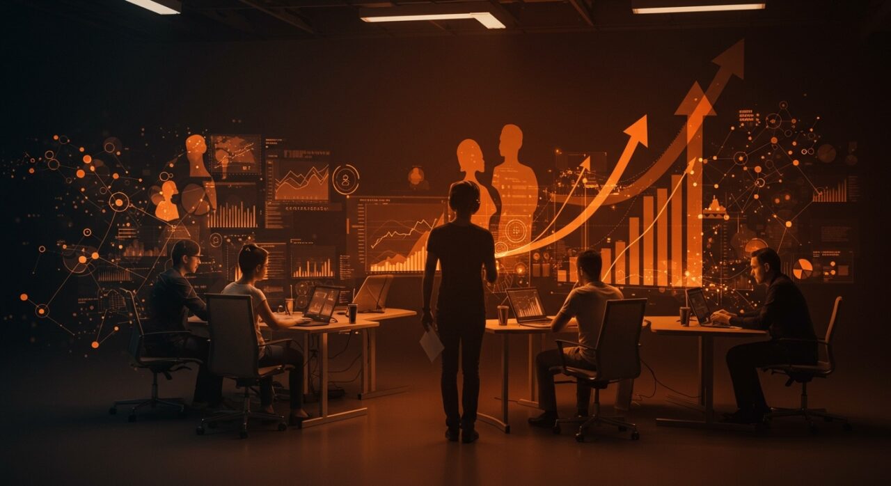 Perfil del emprendedor de startups en España mostrando formación, motivaciones y brecha de género en un entorno de colaboración innovador.