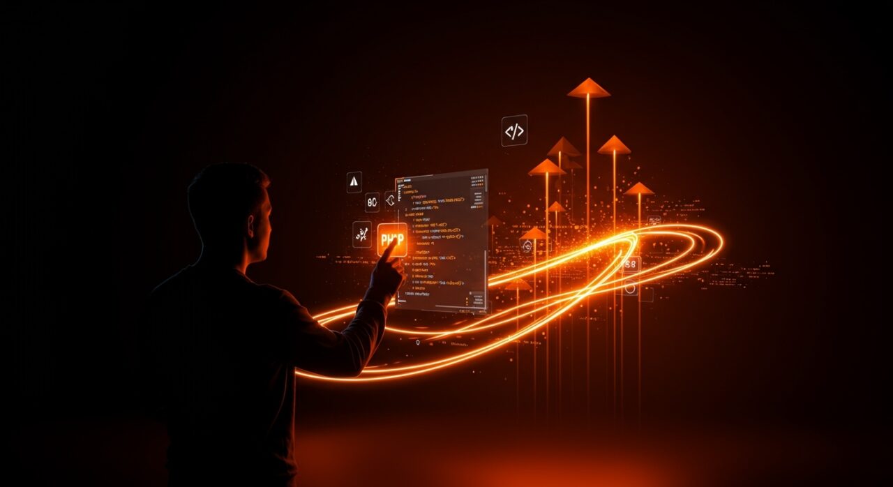 Nueva versión PHP 8.5 con funcionalidades innovadoras para desarrollo web moderno destacada en un entorno digital tecnológico.