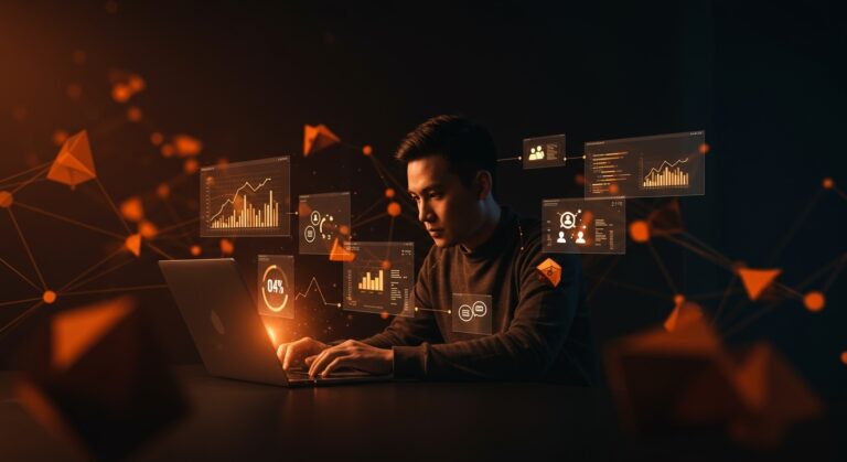 Founder trabajando con backend realtime open source Pocketbase para automatización y SaaS en un entorno tecnológico moderno.