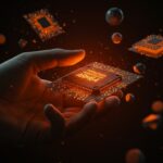 Tecnología Pointer Authentication en Windows ARM64 representada con microchip futurista y visualización abstracta de seguridad avanzada en ARM64.