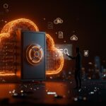 Interfaz holográfica de búsqueda AI en almacenamiento en la nube de Poly destacando gestión avanzada de archivos para founders tech.