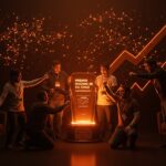 Innovadores de startups chilenas celebrando el Premio Nacional de IA con metáforas visuales de inteligencia artificial y crecimiento tecnológico en el ecosistema tech de Chile.