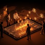 Dueños de PYME colaborando con tecnología digital para crecimiento y financiamiento en Chile.