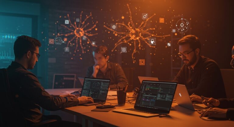 Desarrolladores utilizando diversos sistemas operativos en entornos de desarrollo modernos, basado en encuesta de Hacker News sobre tendencias tecnológicas.