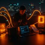 Startups ucranianas mostrando resiliencia energética con dispositivos y baterías durante cortes de energía en crisis.