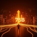 Visualización de fintech y ronda de inversión exitosa, destacando la valoración de Revolut en $75 mil millones en ecosistema startup.