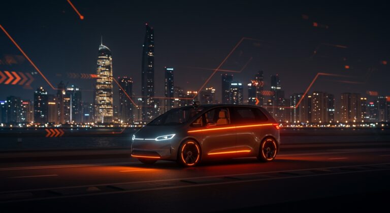 Robotaxi autónomo de Uber y WeRide operando en Abu Dhabi, representando movilidad autónoma y tendencias tecnológicas.