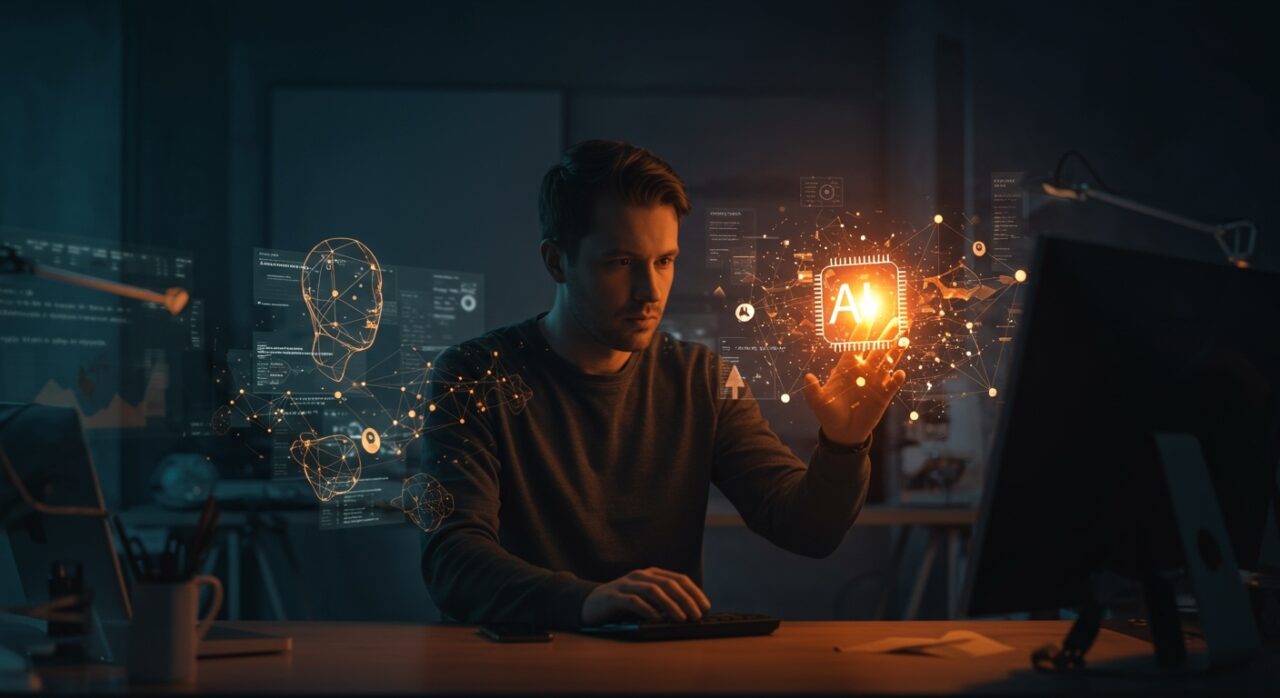 Founder tecnológico automatizando tareas con agentes IA open-source usando Rowboat en ambiente startup moderno.