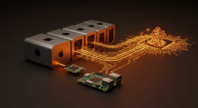 Mac mini convertidos en servidores dedicados gestionados por Raspberry Pi para infraestructura cloud y desarrollo macOS en startups tecnológicas.